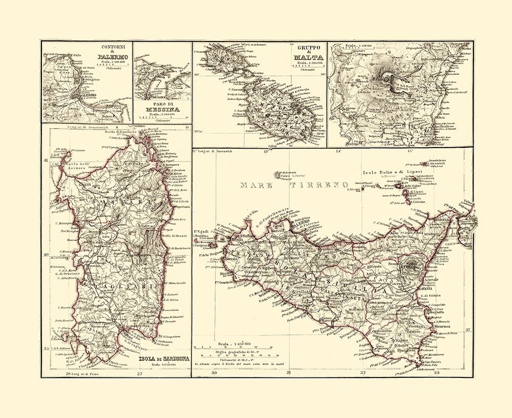Italy Islands - Perthes 1870  art print by Perthes for $57.95 CAD