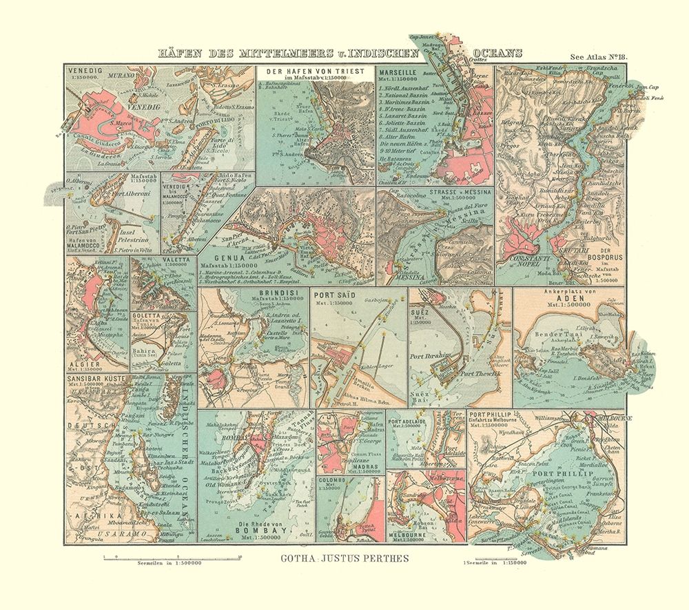 Mediterranean Sea Indian Ocean Ports - Perthes art print by Perthes for $57.95 CAD