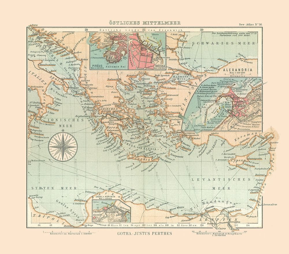 Eastern Mediterranean Sea - Perthes 1914 art print by Perthes for $57.95 CAD