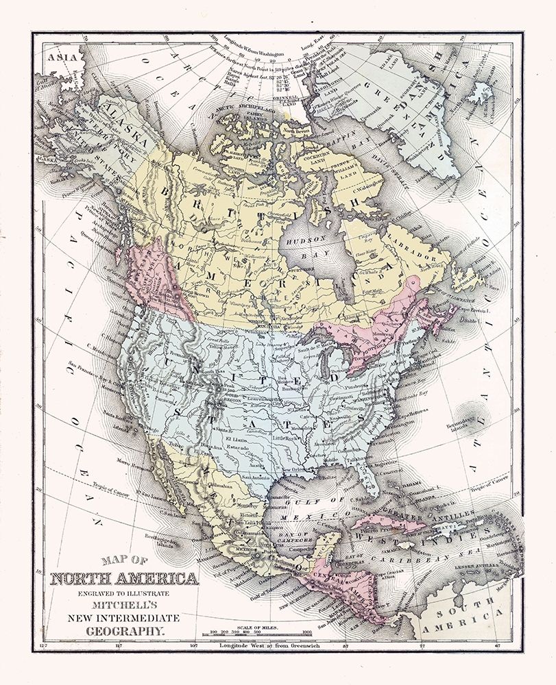 North America United States Mexico Canada art print by Mitchell for $57.95 CAD