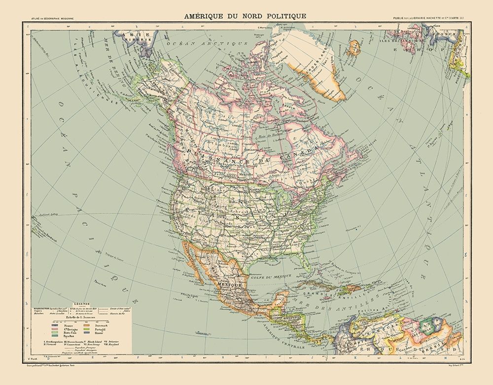 Political of North America - Schrader 1908 art print by Schrader for $57.95 CAD