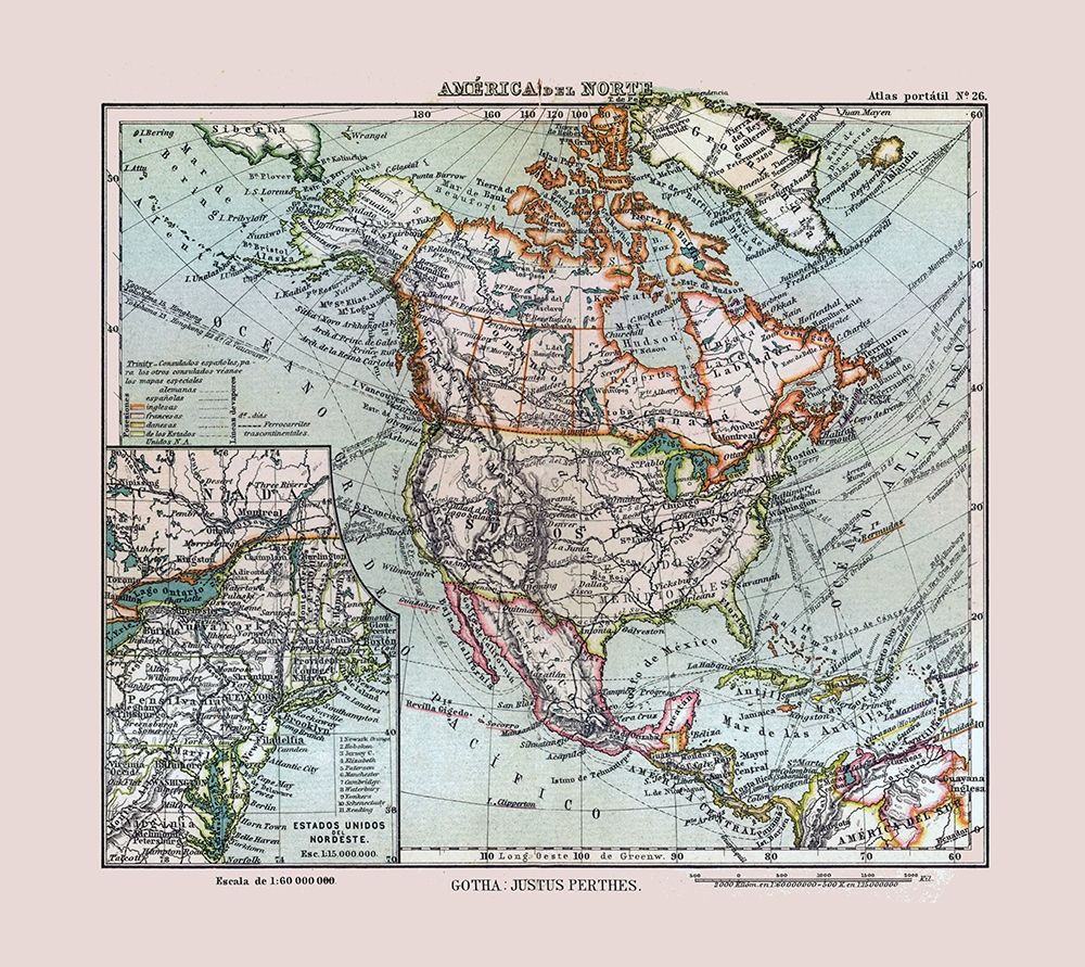 North America United States Mexico Canada art print by Perthes for $57.95 CAD