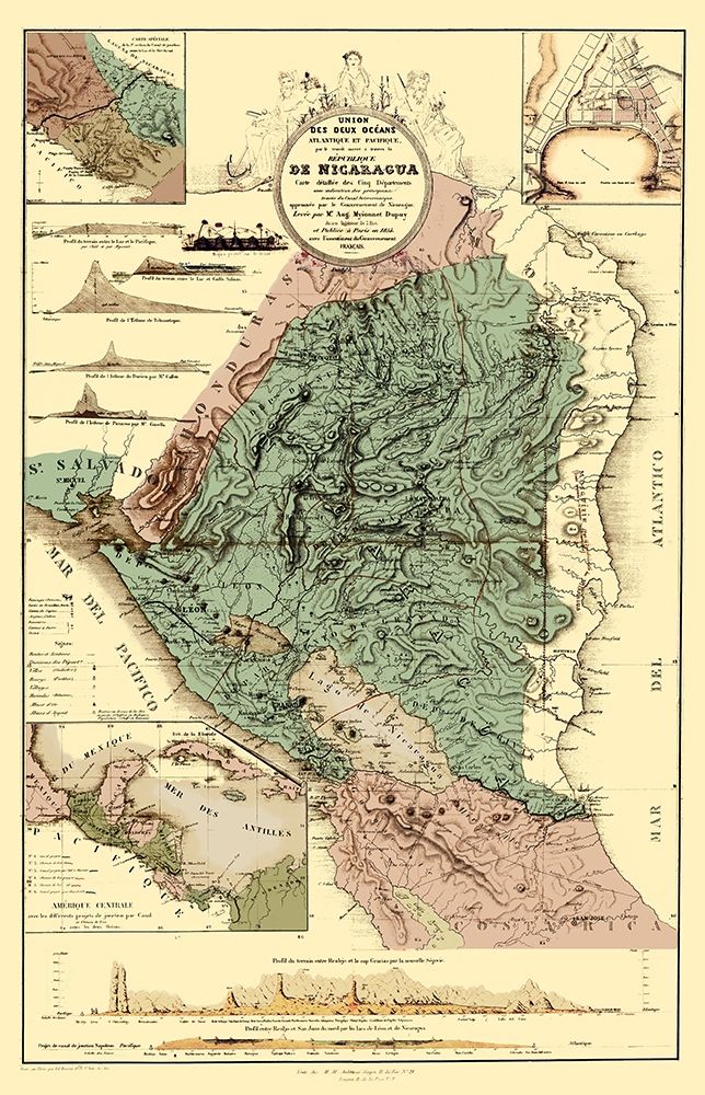 Central America Nicaragua Canal Topographic art print by Dupuy for $57.95 CAD