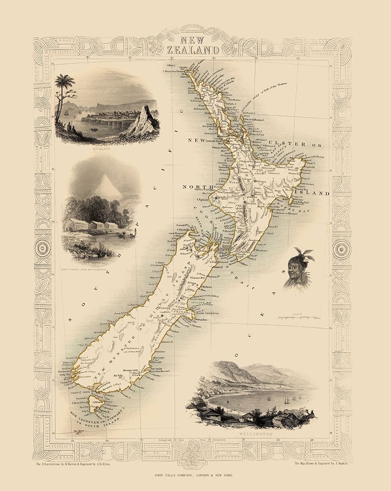 Oceania New Zealand - Tallis 1851 art print by Tallis for $57.95 CAD
