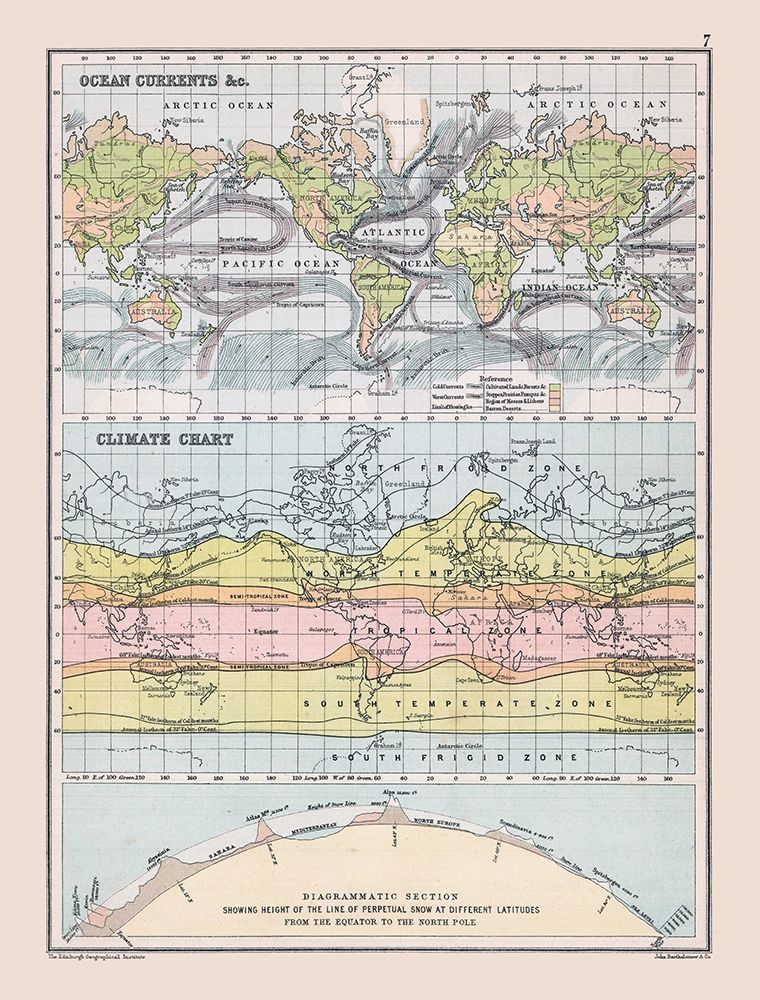 Ocean Currents Climate Chart - Bartholomew 1892 art print by Bartholomew for $57.95 CAD