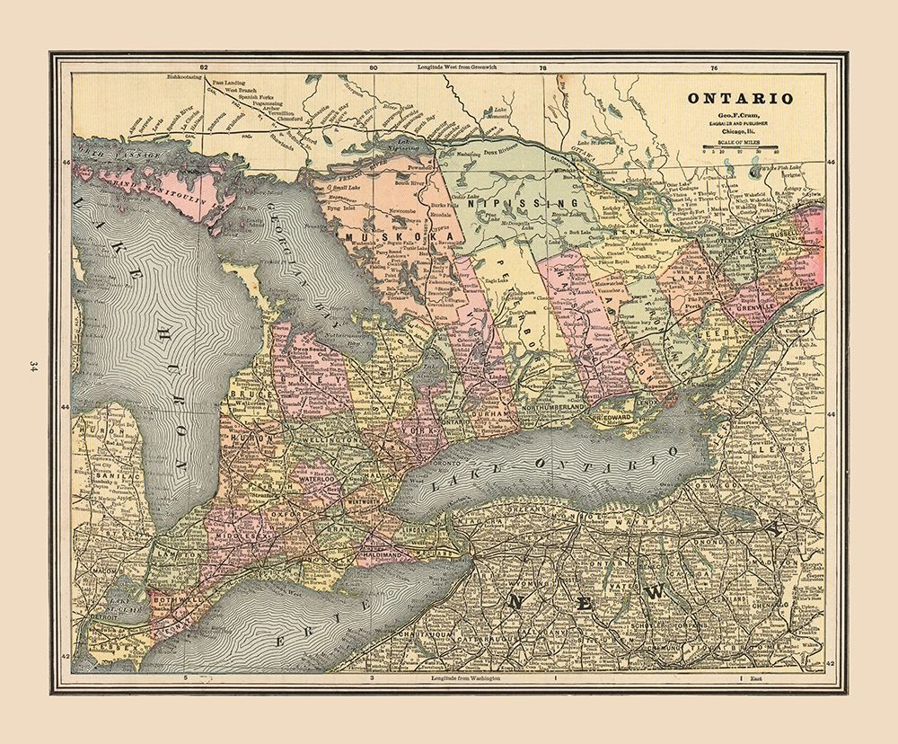 Ontario Province Canada - Cram 1888 art print by Cram for $57.95 CAD