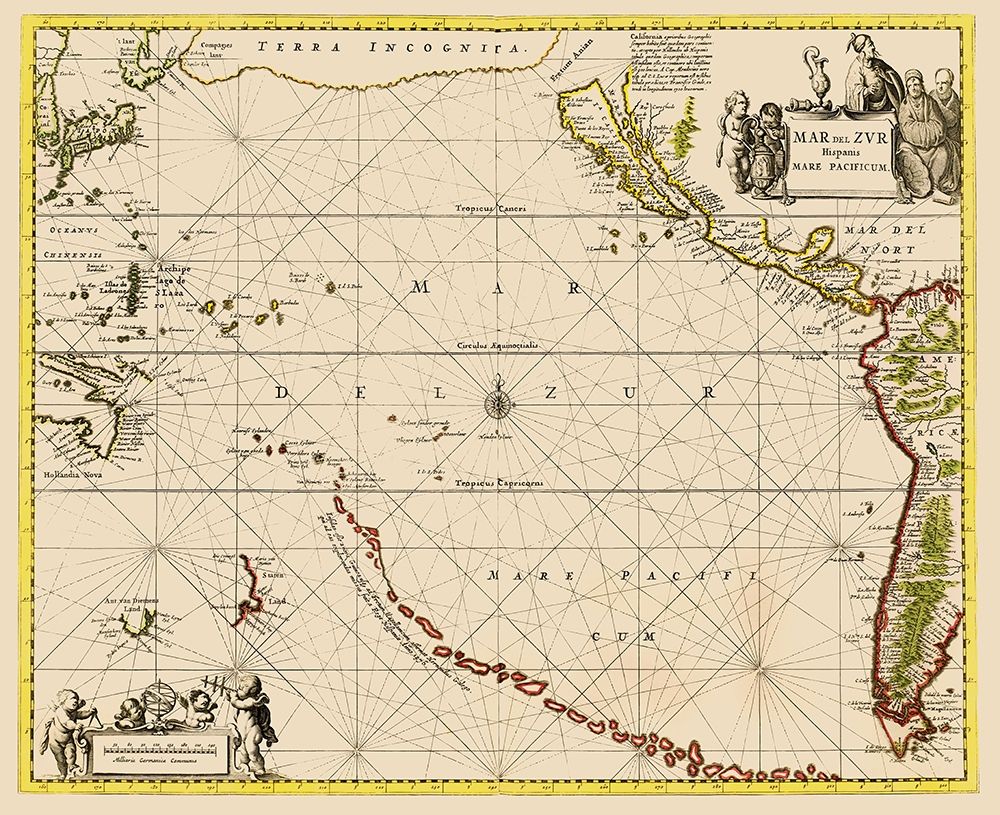 Pacific Ocean Chart - Jansson 1650 art print by Jansson for $57.95 CAD