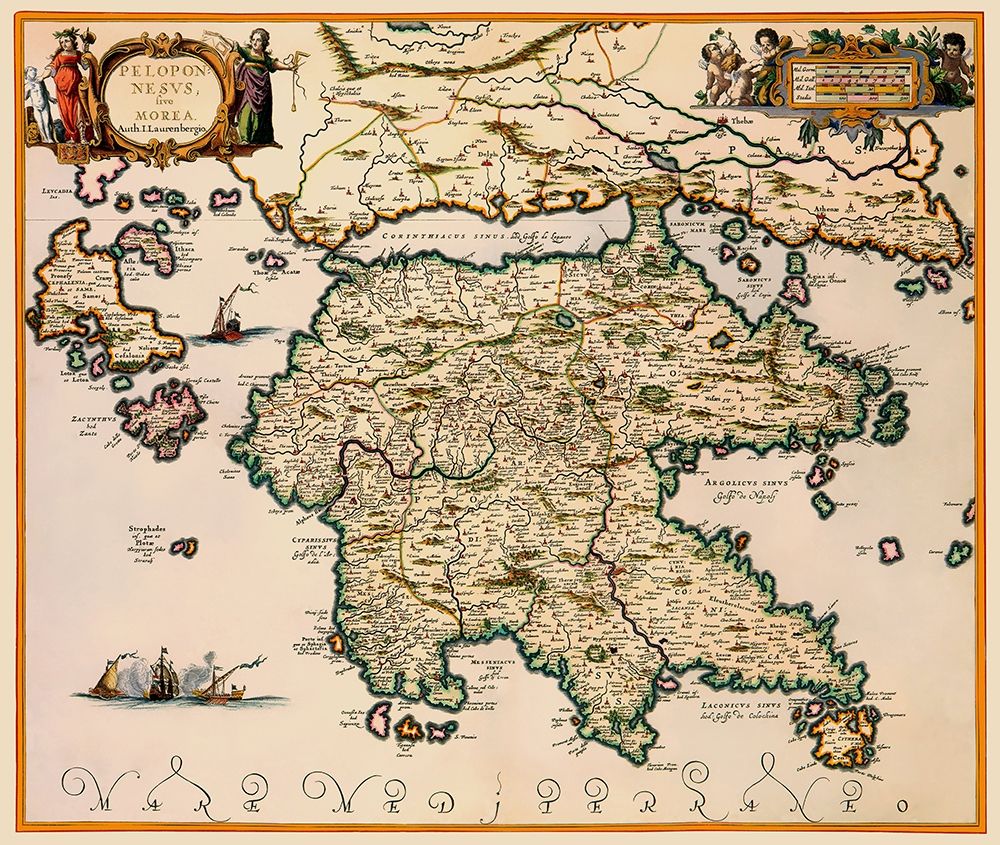 Peloponnese Region Greece - Jansson 1654 art print by Jansson for $57.95 CAD