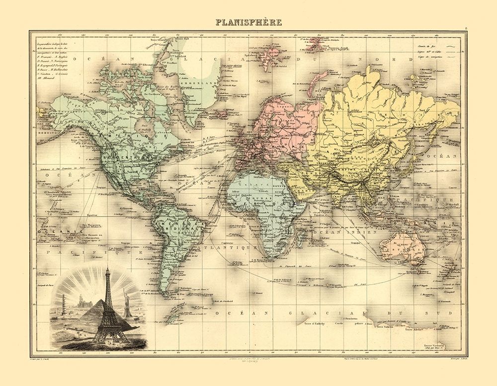 Planisphere - Migeon 1892 art print by Migeon for $57.95 CAD