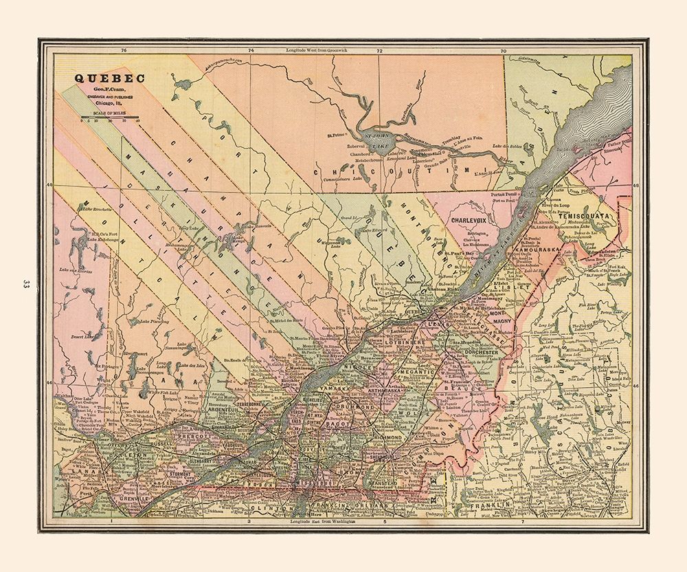 Quebec Province Canada - Cram 1888 art print by Cram for $57.95 CAD