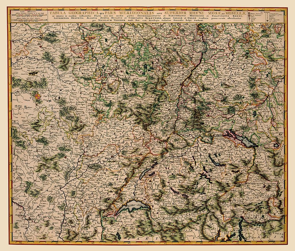 Moselle River Basins Germany France Luxembourg art print by Visscher for $57.95 CAD
