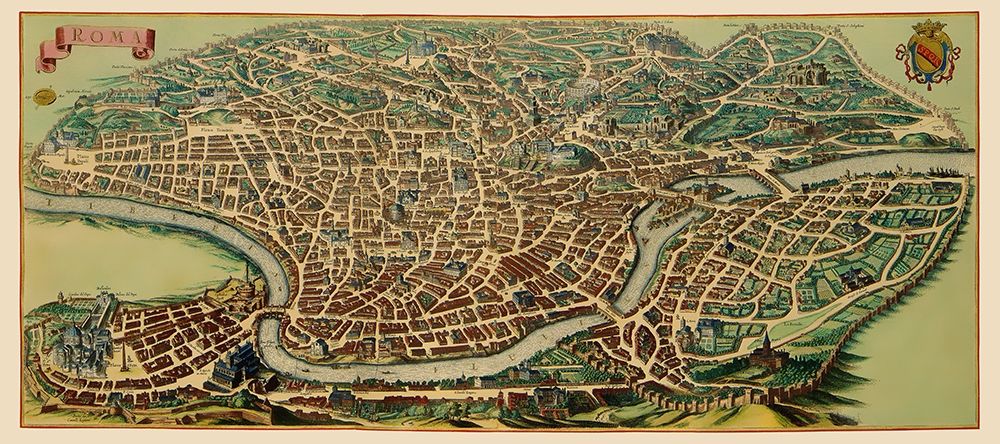 Rome Panoramic Italy - Mortier 1704 art print by Mortier for $57.95 CAD