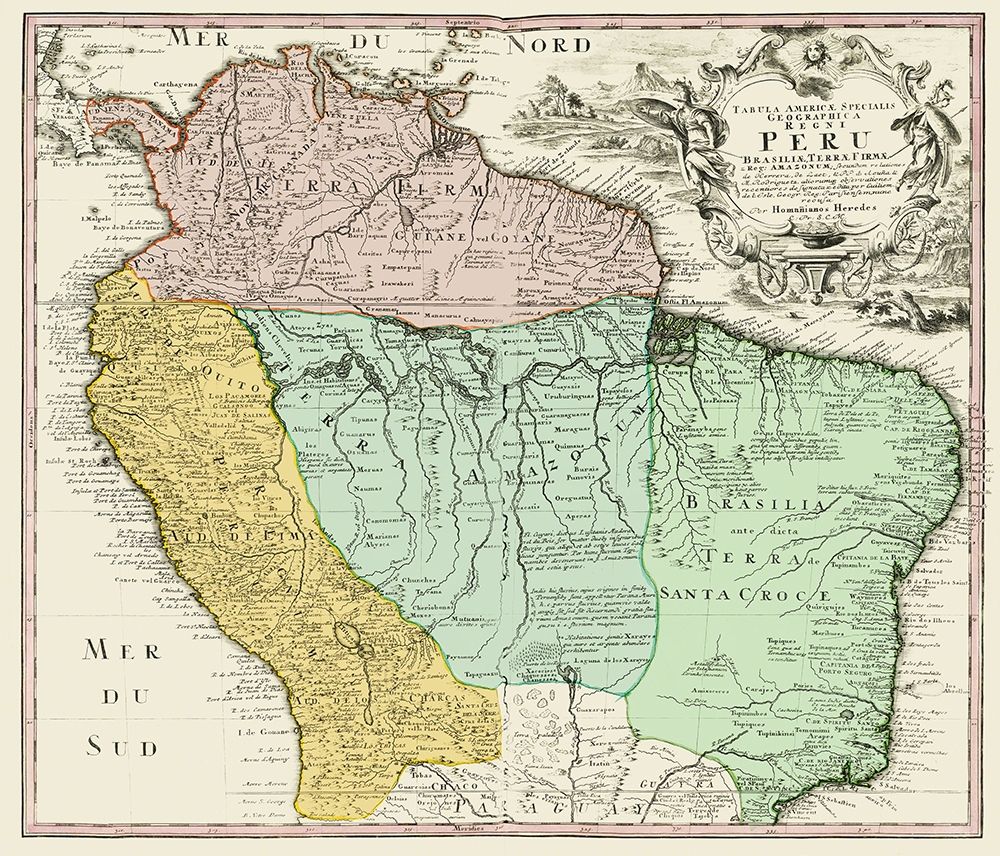 South America Peru Brazil - Homann 1748 art print by Homann for $57.95 CAD