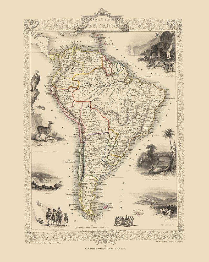 South America - Tallis 1851 art print by Tallis for $57.95 CAD