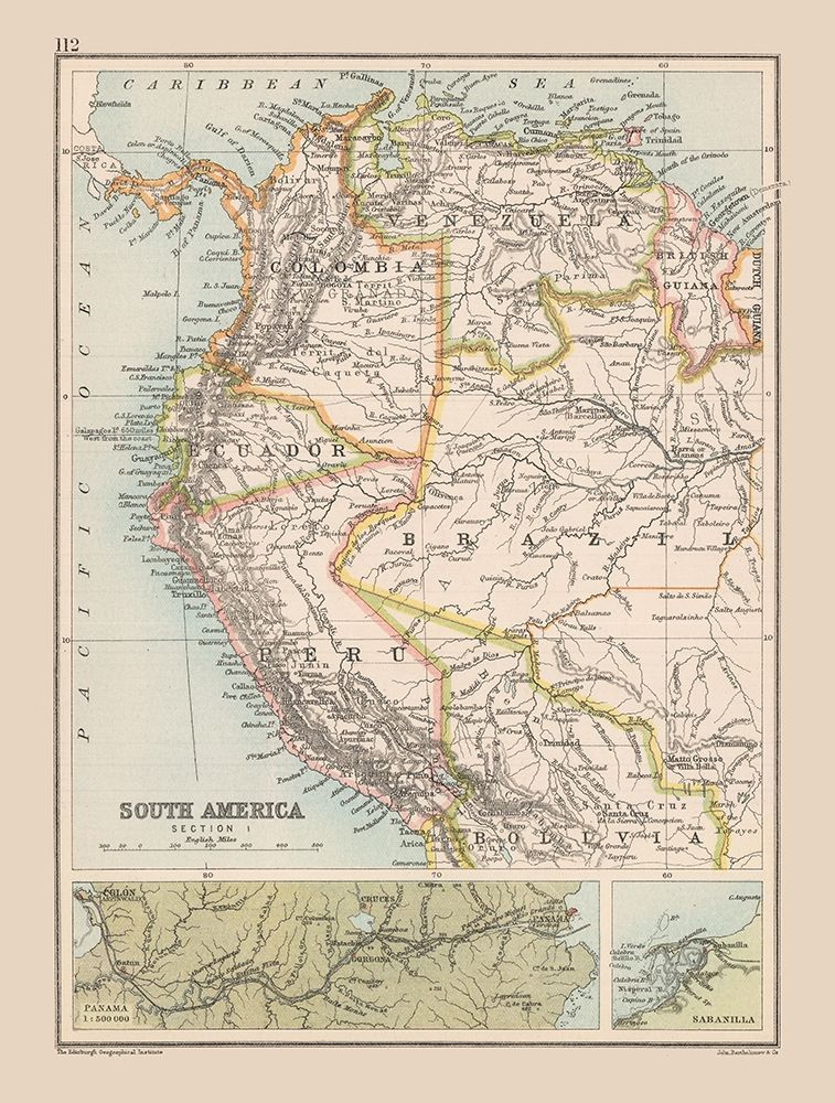 Southwest Central America - Bartholomew 1892 art print by Bartholomew for $57.95 CAD