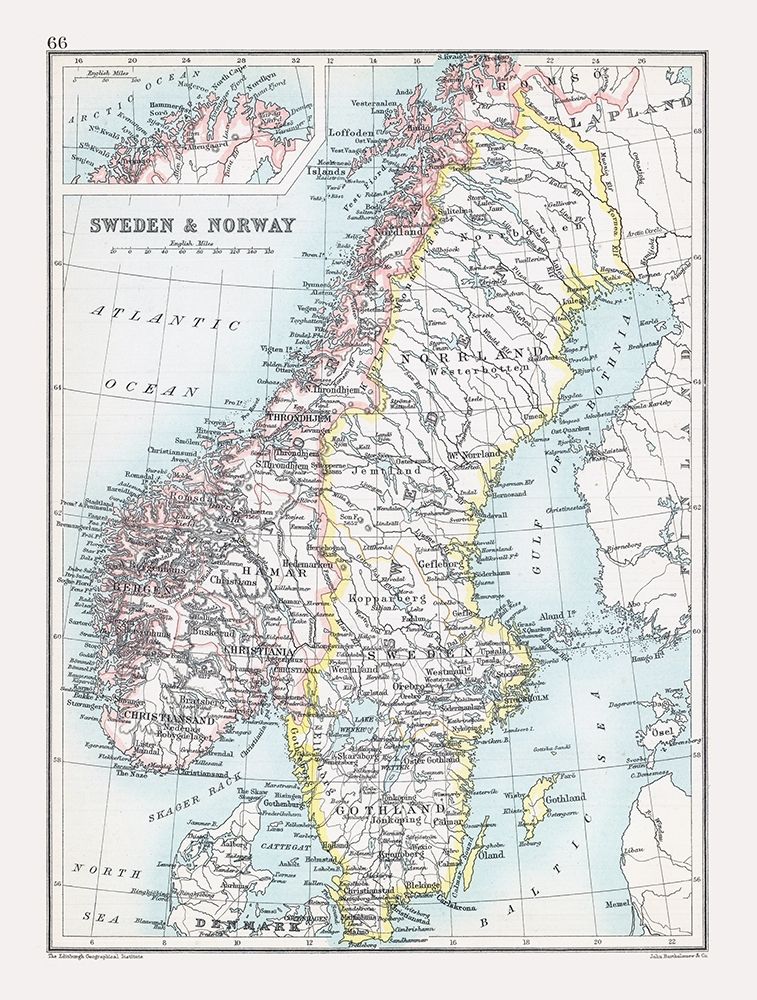 Europe Sweden Norway - Bartholomew 1892 art print by Bartholomew for $57.95 CAD