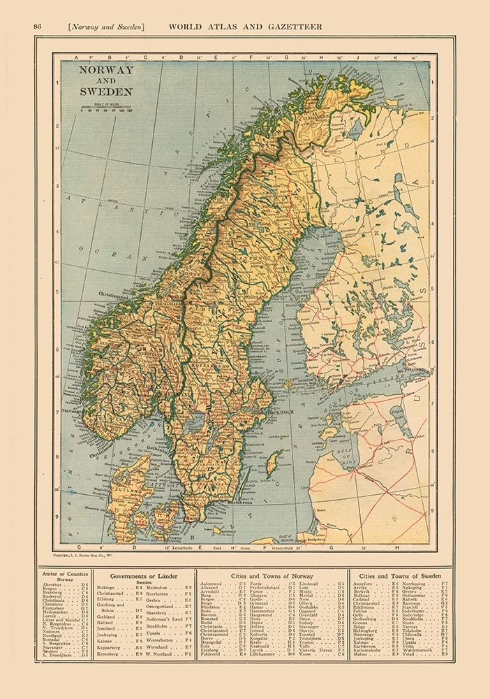 Europe Norway Sweden - Reynold 1921 art print by Reynold for $57.95 CAD