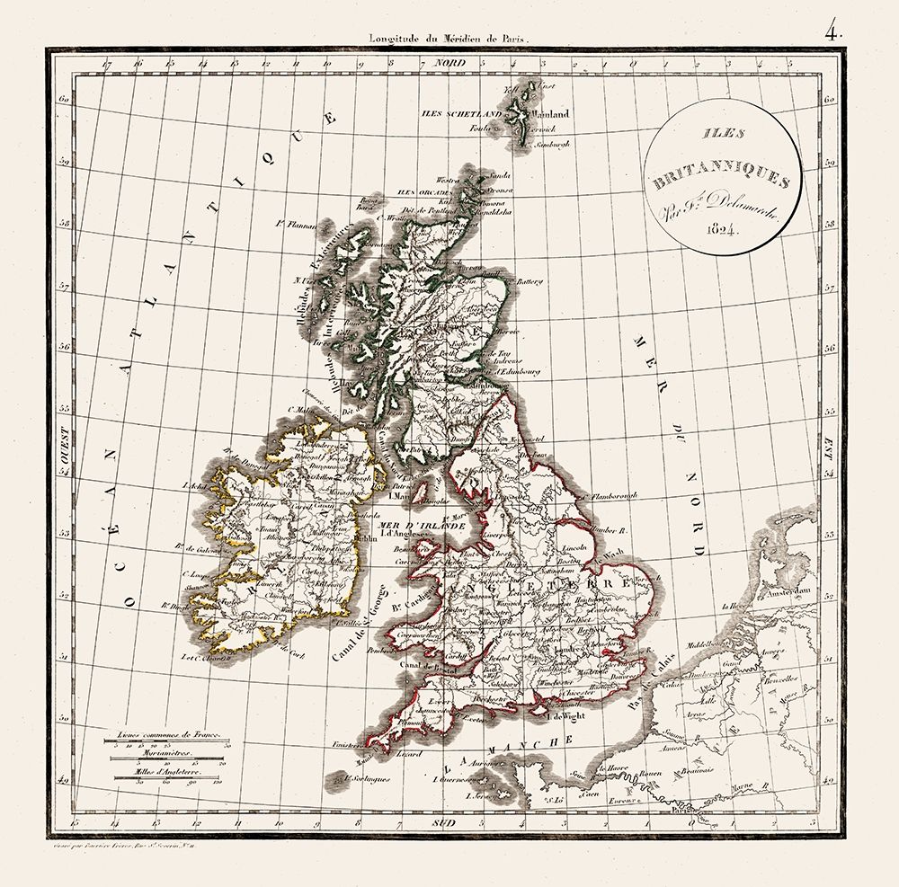 British Isles England - Delamarche 1824 art print by Delamarche for $57.95 CAD