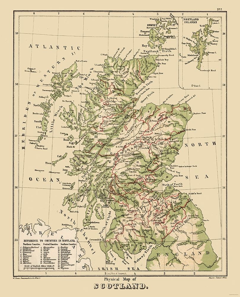 Scotland - Physical Map - Allen art print by Allen for $57.95 CAD