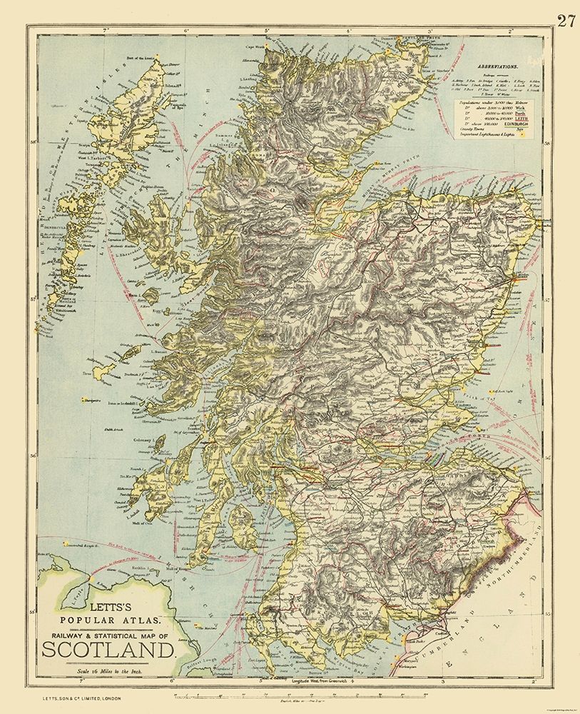 Scotland - Railways - Statistical - Letts 1883 art print by Letts for $57.95 CAD