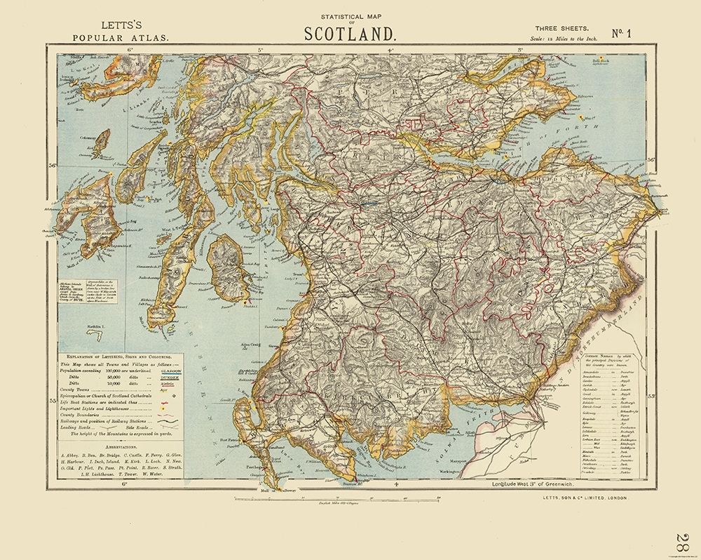 Southern Scotland - Statistical - Letts 1883 art print by Letts for $57.95 CAD