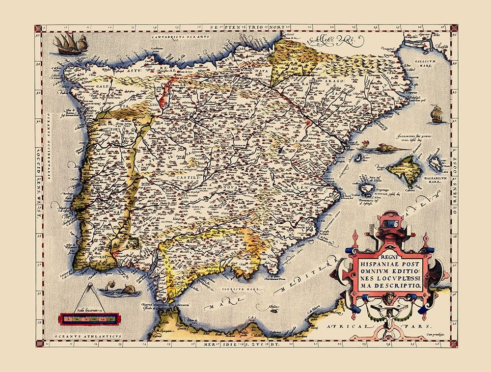 Iberian Peninsula Spain Portugal - Ortelius 1592 art print by Ortelius for $57.95 CAD