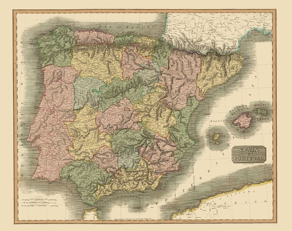 Iberian Peninsula Spain Portugal - Thomson 1817 art print by Thomson for $57.95 CAD