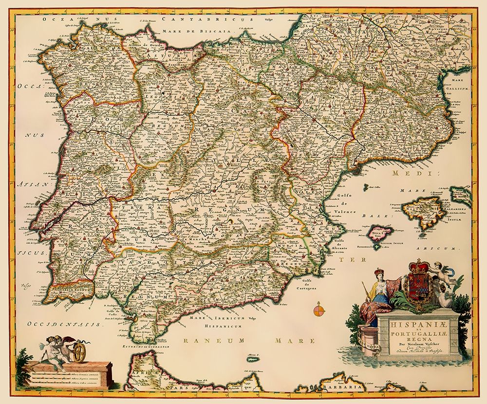 Spain Portugal - Visscher 1681 art print by Visscher for $57.95 CAD