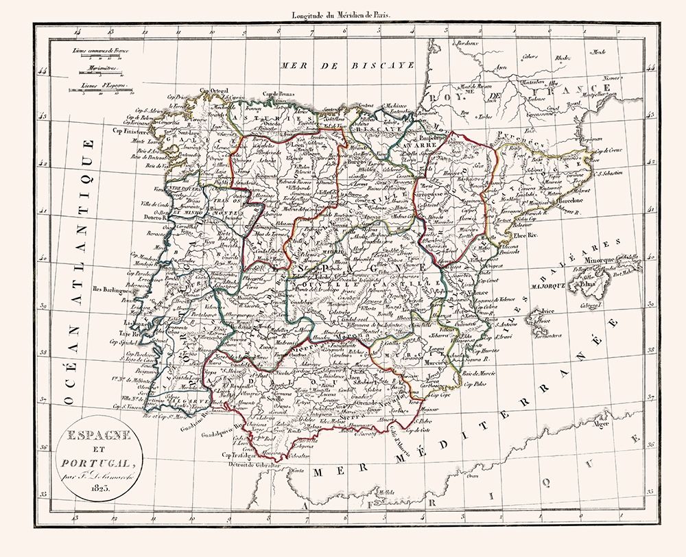 Spain Portugal - Delamarche 1823 art print by Delamarche for $57.95 CAD