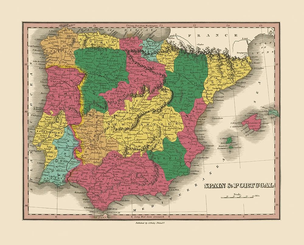 Spain Portugal - Finley 1833 art print by Finley for $57.95 CAD