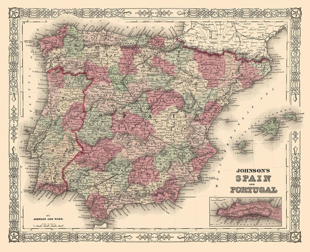 Spain Portugal - Johnson 1854 art print by Johnson for $57.95 CAD