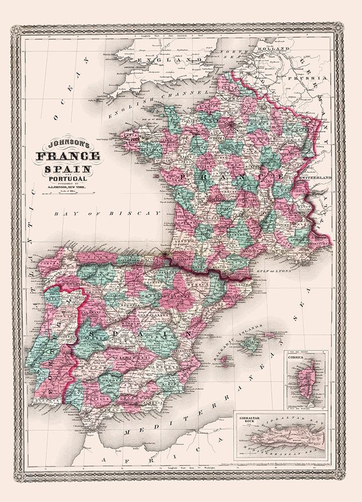 Europe Spain France Portugal - Johnson 1865 art print by Johnson for $57.95 CAD