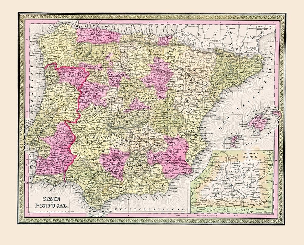 Spain Portugal - Cowperthwait 1850 art print by Cowperthwait for $57.95 CAD