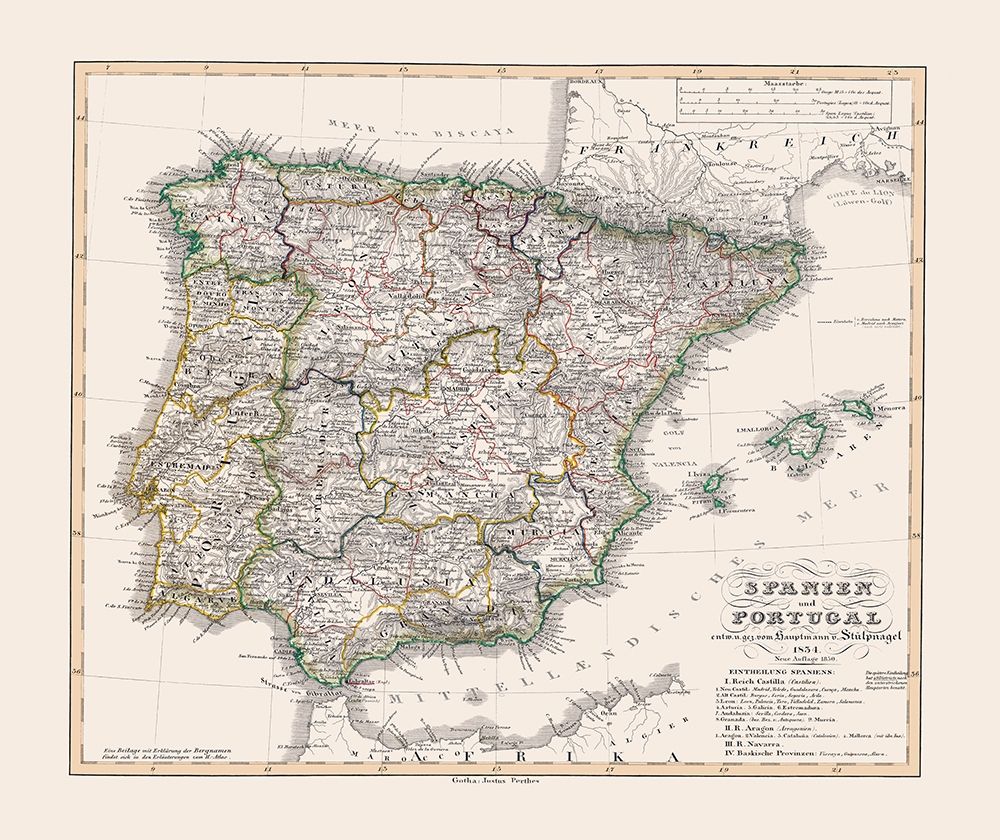 Spain Portugal - Perthes 1834 art print by Perthes for $57.95 CAD