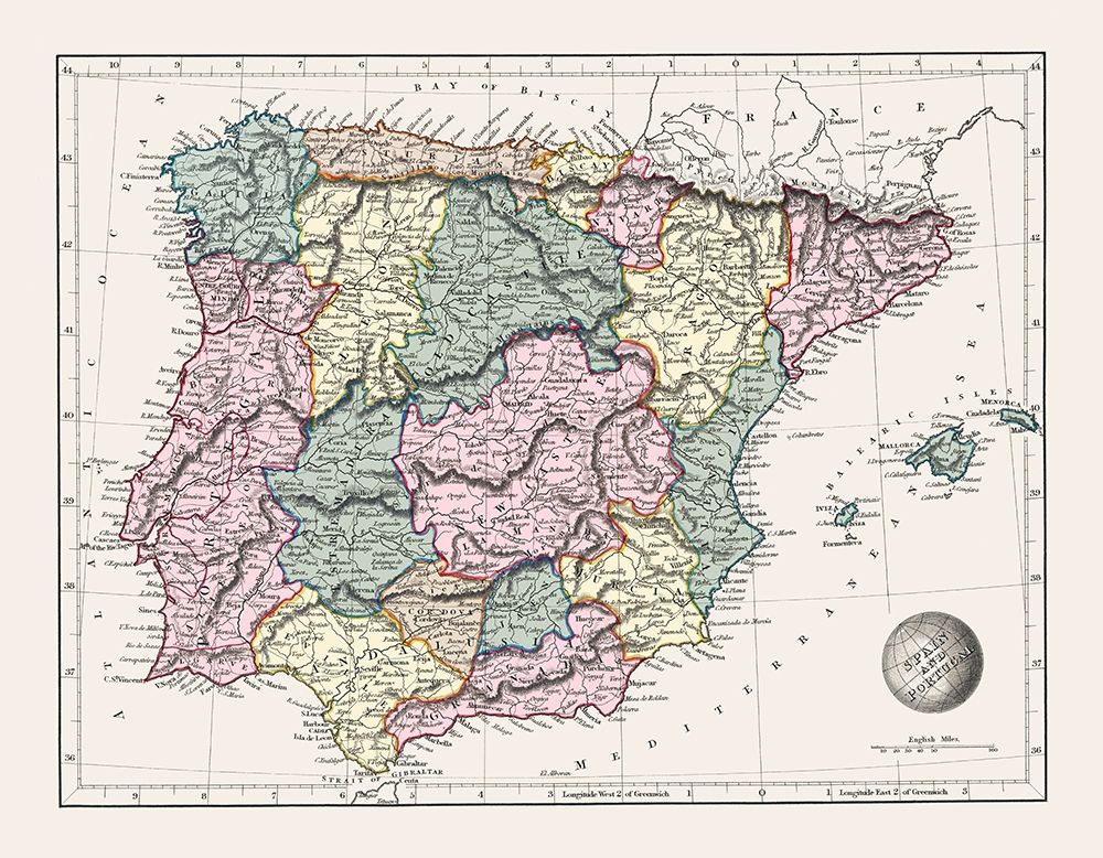 Spain Portugal - Arrowsmith 1825 art print by Arrowsmith for $57.95 CAD