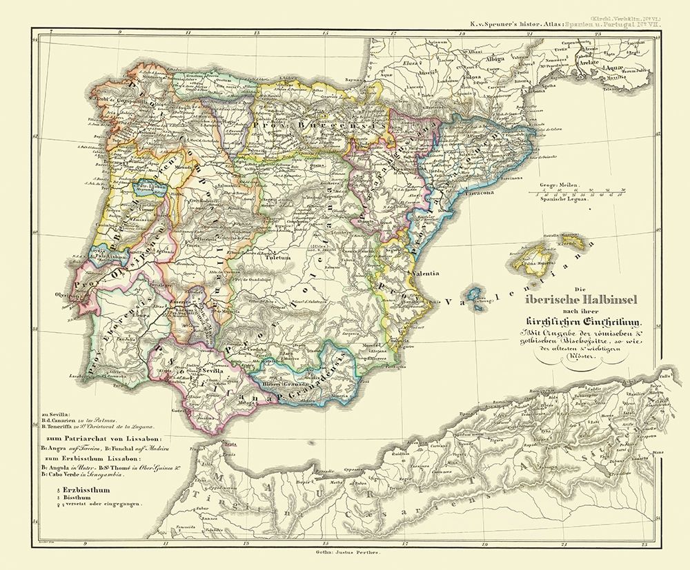 Spain Portugal - Perthes 1854 art print by Perthes for $57.95 CAD