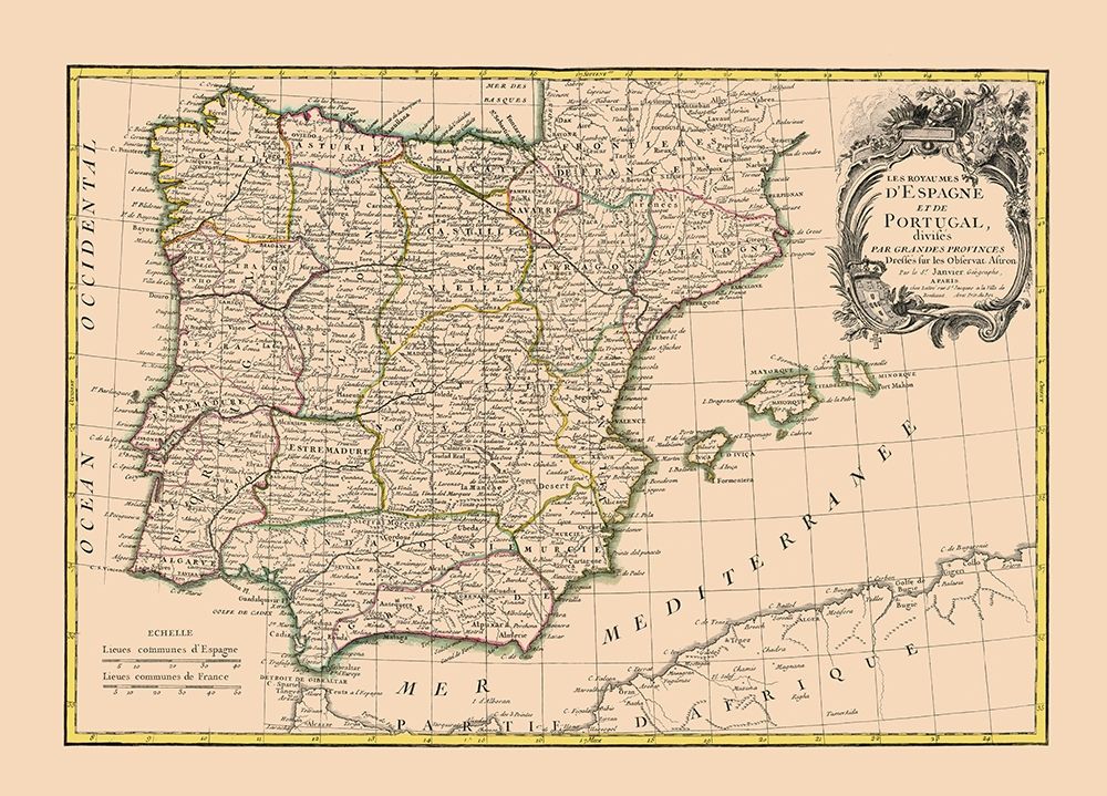 Spain Portugal - Lattre 1760 art print by Lattre for $57.95 CAD