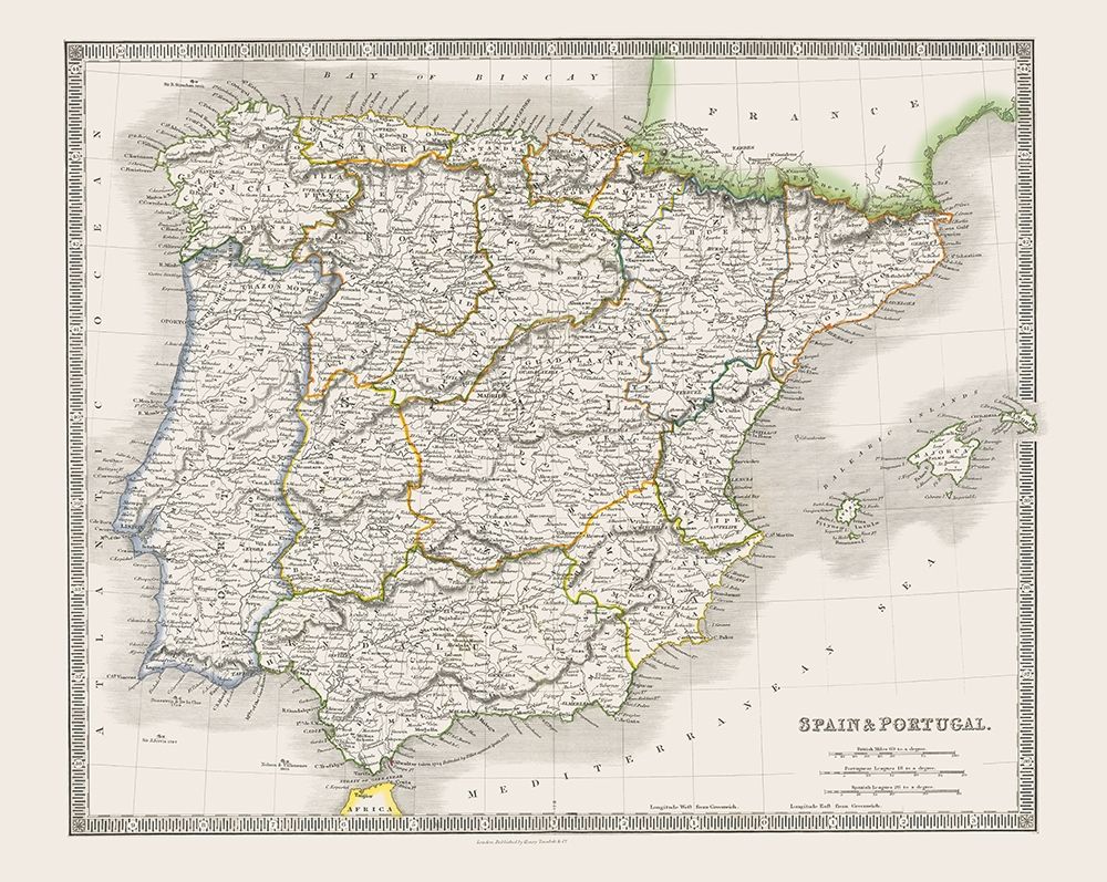 Spain Portugal - Dower 1844 art print by Dower for $57.95 CAD