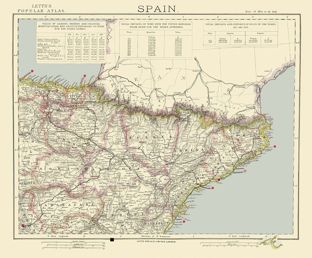 Northeast Spain - Letts 1883 art print by Letts for $57.95 CAD