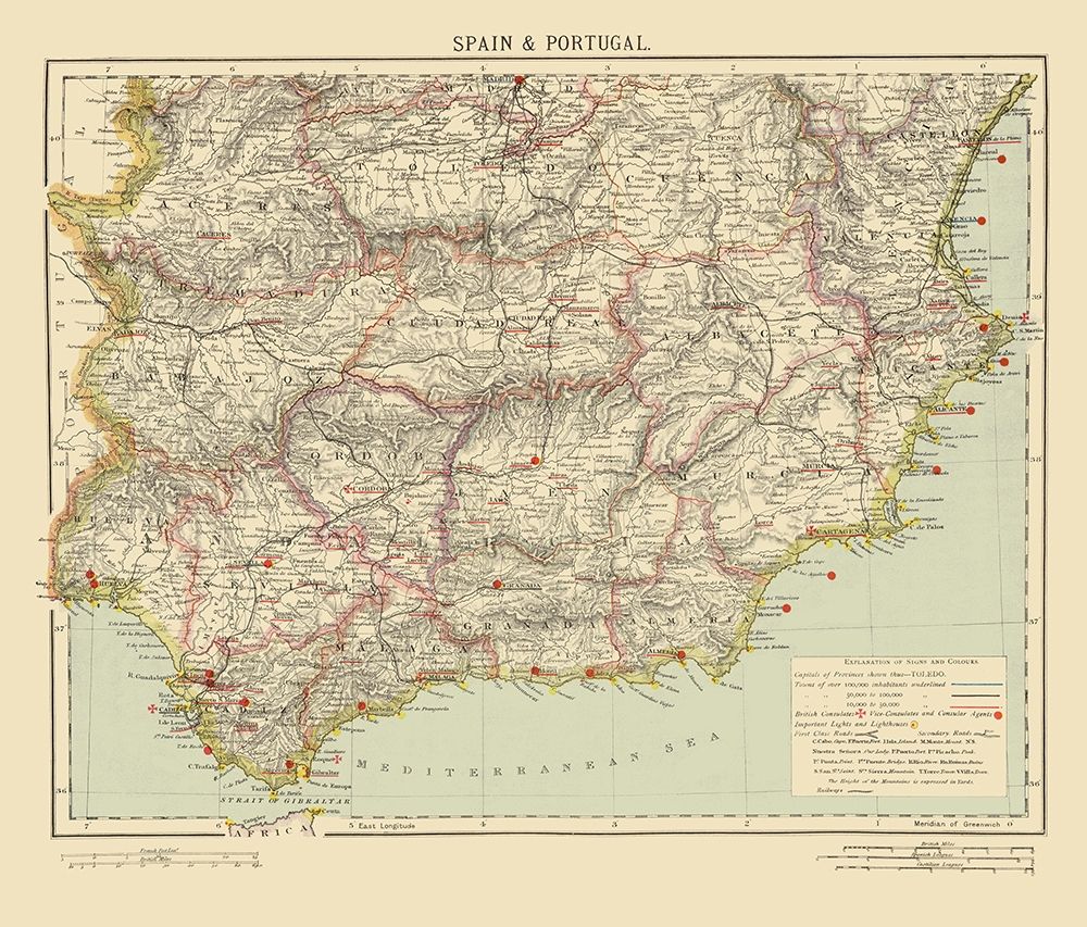 Southeast Spain Portugal - Letts 1883 art print by Letts for $57.95 CAD