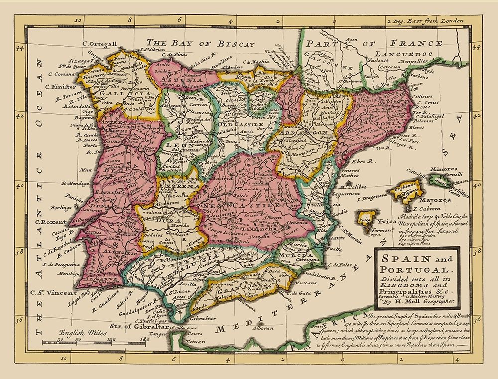 Spain Portugal - Moll 1736 art print by Moll for $57.95 CAD