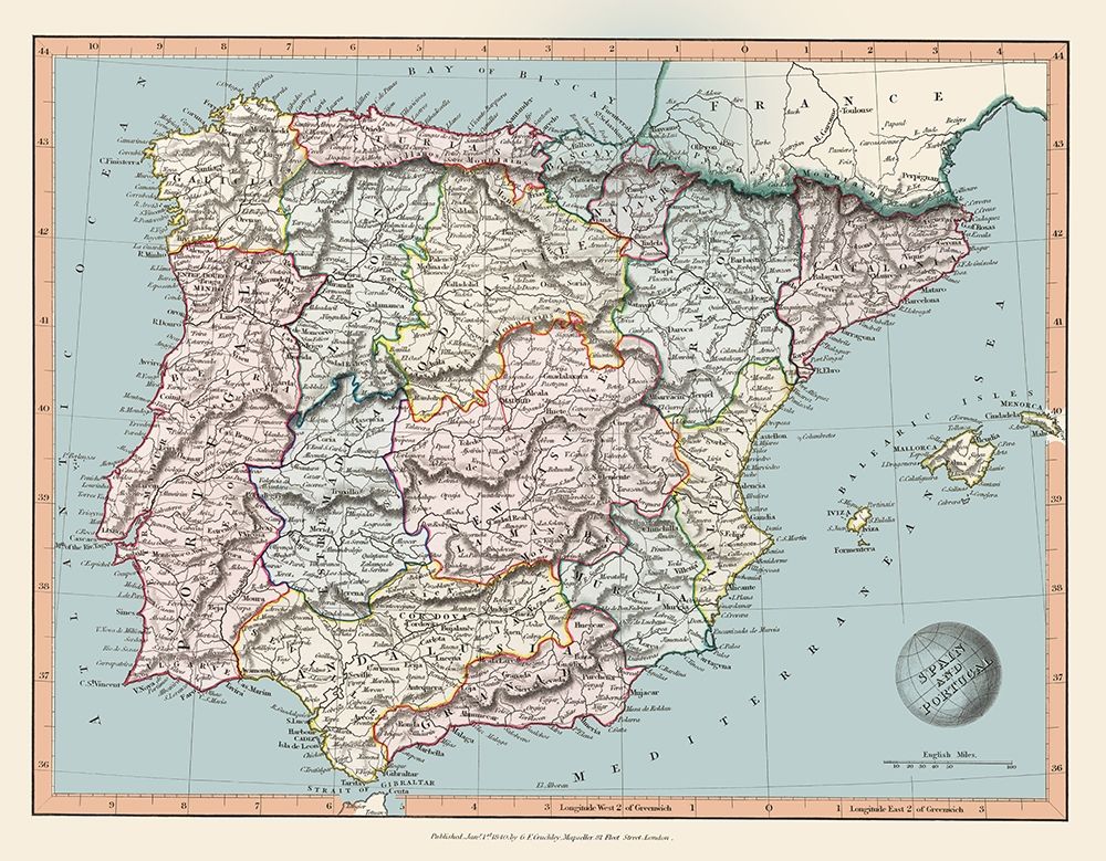 Spain Portugal - Arrowsmith 1840 art print by Arrowsmith for $57.95 CAD
