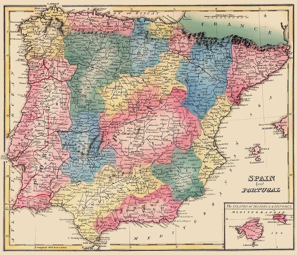 Spain Portugal - Lucas 1823 art print by Lucas for $57.95 CAD