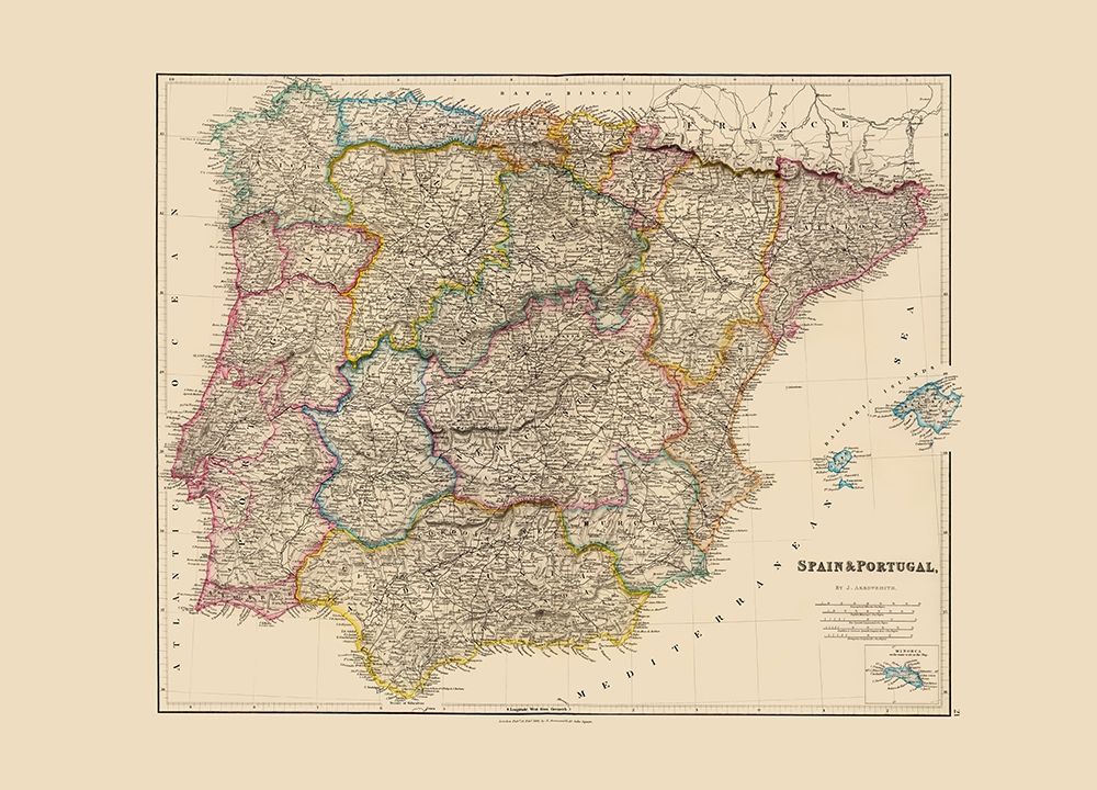 Spain Portugal - Arrowsmith 1844 art print by Arrowsmith for $57.95 CAD