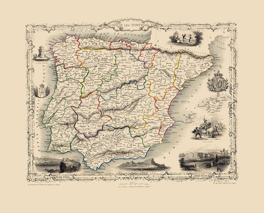 Spain Portugal - Tallis 1851 art print by Tallis for $57.95 CAD