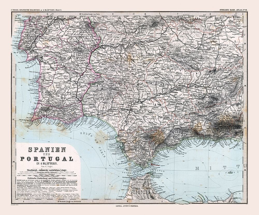 Southwest Spain Portugal - Stieler 1885 art print by Stieler for $57.95 CAD