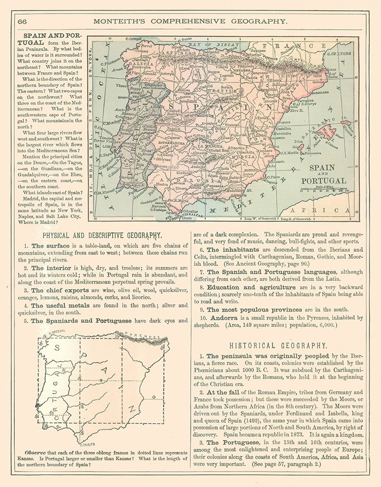 Spain Portugal - Monteith 1882 art print by Monteith for $57.95 CAD
