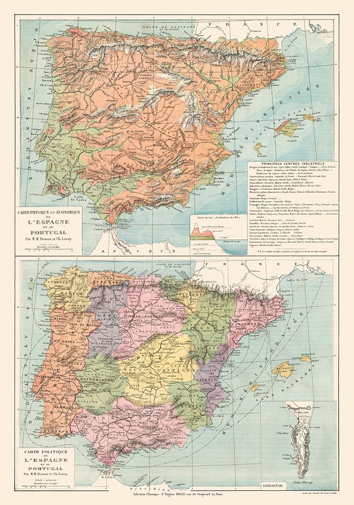 Spain Portugal - Drioux 1882 art print by Drioux for $57.95 CAD