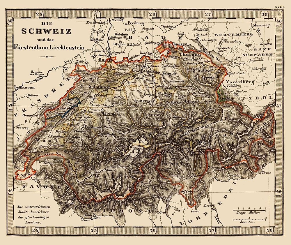 Liechtenstein Switzerland - Stieler 1852 art print by Stieler for $57.95 CAD