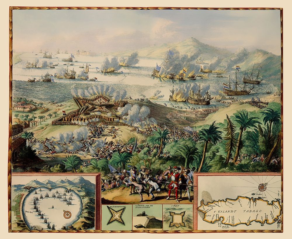 Battle Caribbean Tobago - DeHooghe 1677 art print by De Hooghe for $57.95 CAD